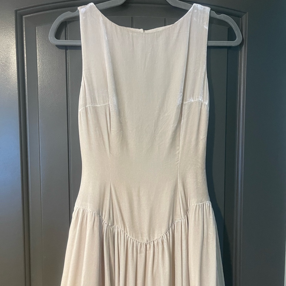 reformation elvira beige open back velvet dress